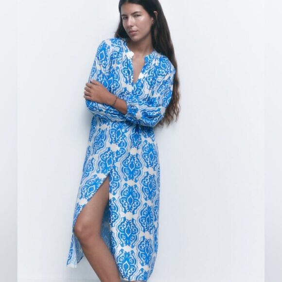 Zara Printed Midi Viscose Dress New - Picture 8 of 8